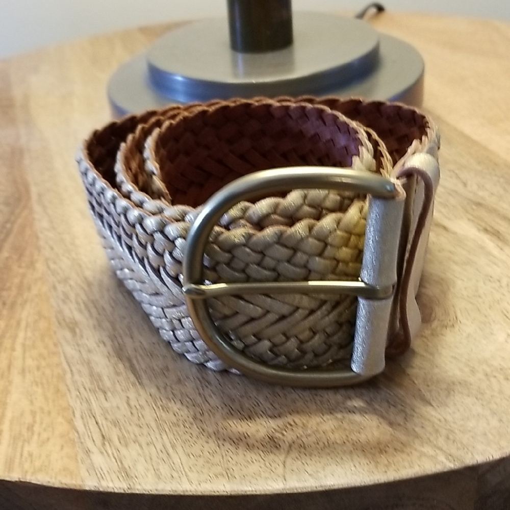 Womens Banana republic Belt Wide Braided Gold Metallic Sz XS